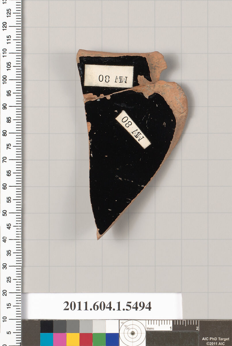 Terracotta fragment of a kylix (drinking cup), Terracotta, Greek, Attic