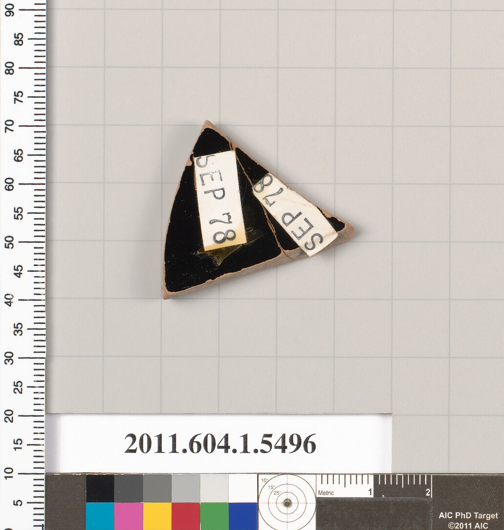 Terracotta fragment of a kylix (drinking cup), Terracotta, Greek, Attic