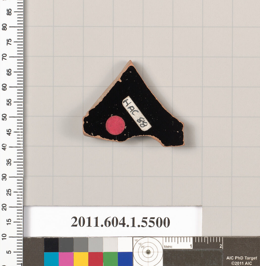 Terracotta fragment of a kylix (drinking cup), Terracotta, Greek, Attic
