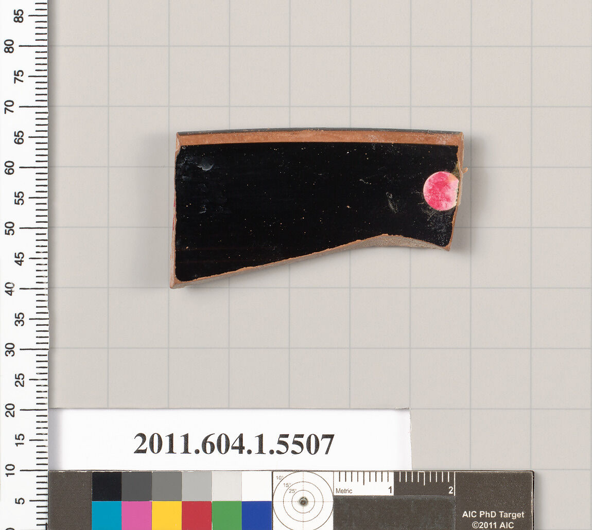 Terracotta rim fragment of a kylix (drinking cup), Terracotta, Greek, Attic
