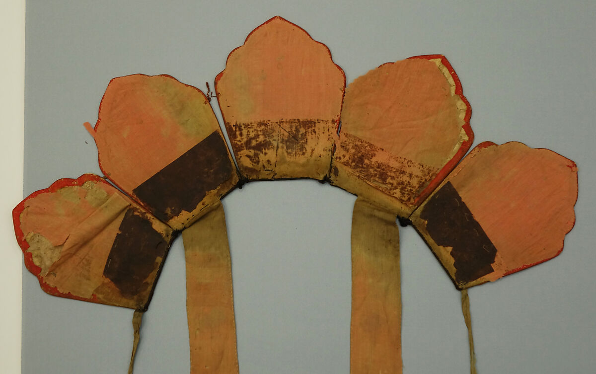 Lamaist Headdress, Silk, metallic thread on silk, peacock feather filaments, China