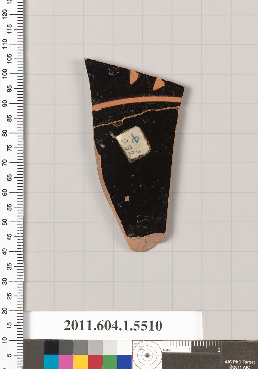 Terracotta fragment of a kylix (drinking cup), Terracotta, Greek, Attic