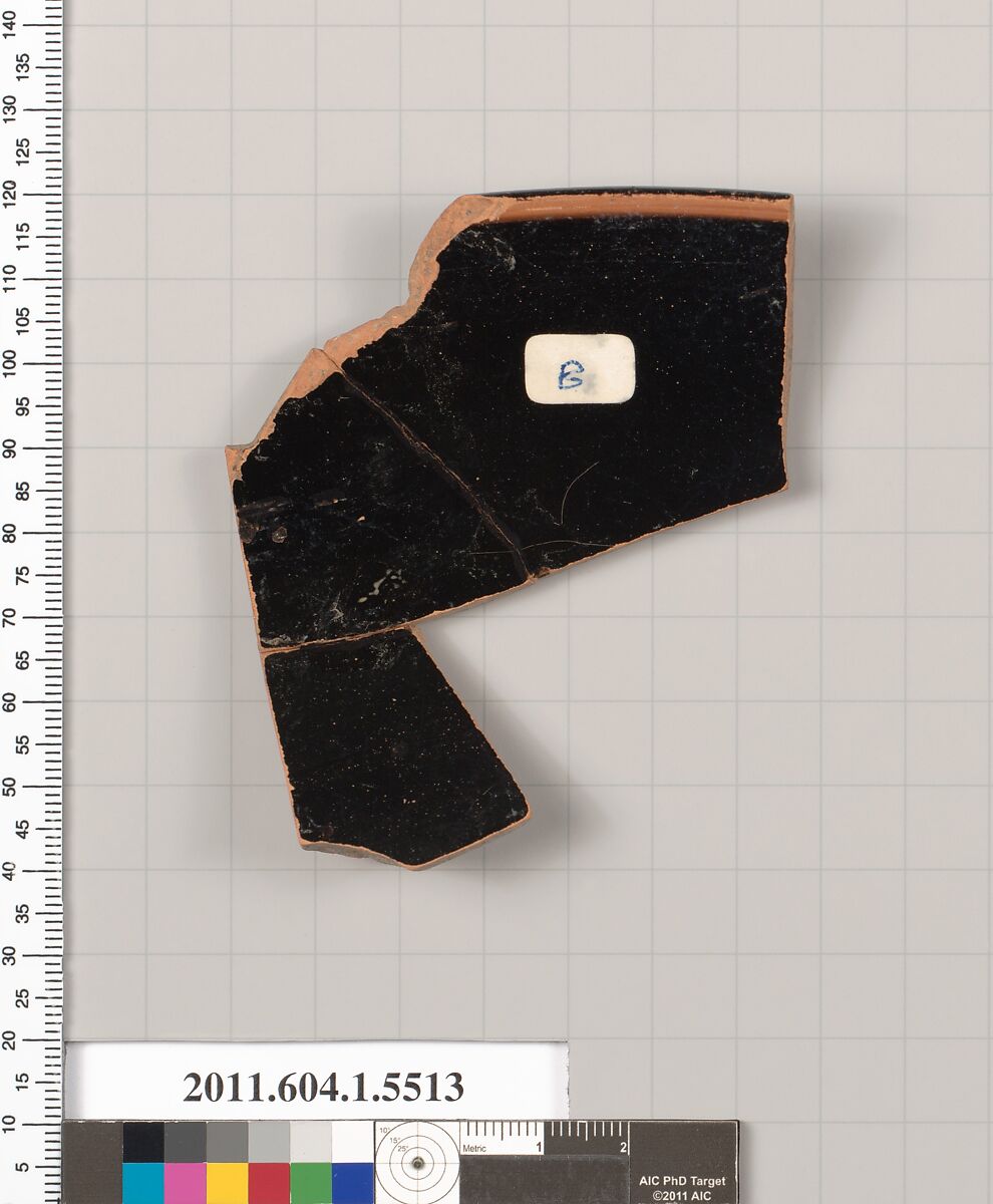 Terracotta rim fragment of a kylix (drinking cup), Terracotta, Greek, Attic