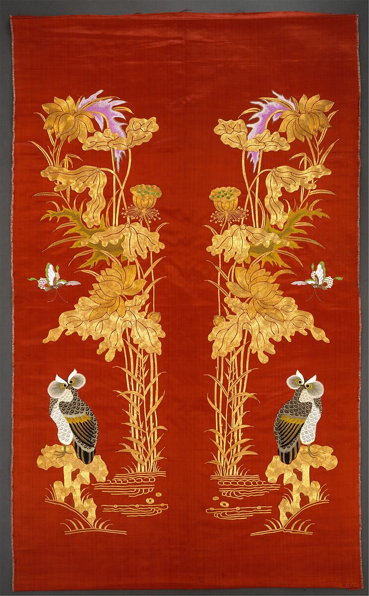 Length, Silk, metallic thread;  on silk, China 