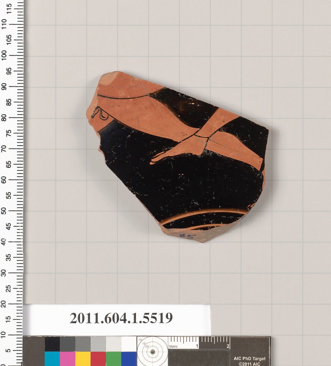 Terracotta fragment of a kylix (drinking cup), Terracotta, Greek, Attic