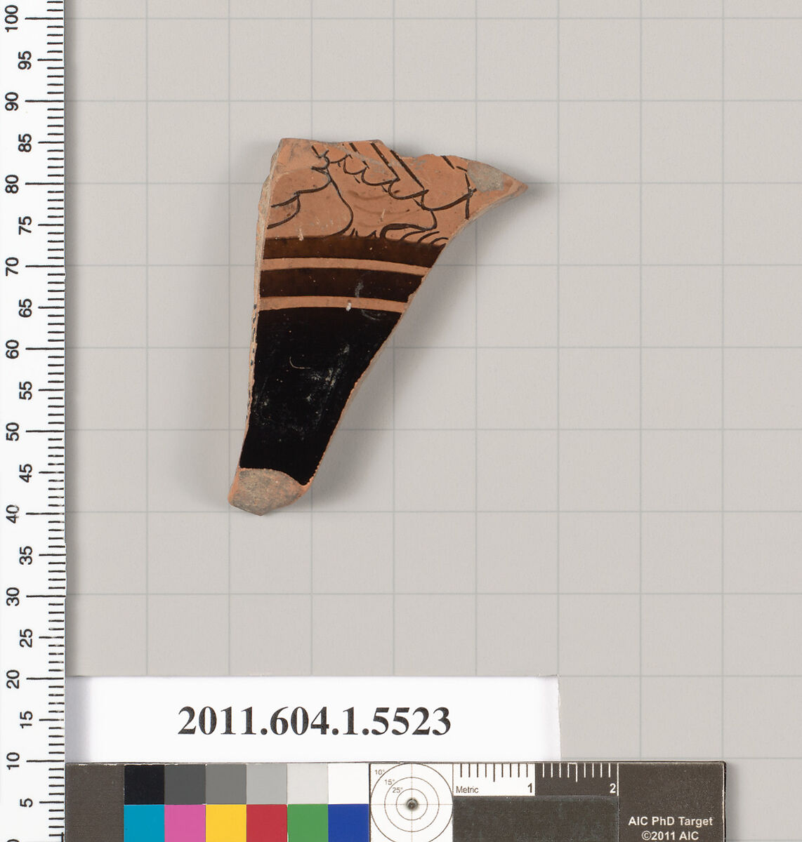 Terracotta fragment of a kylix (drinking cup), Terracotta, Greek, Attic