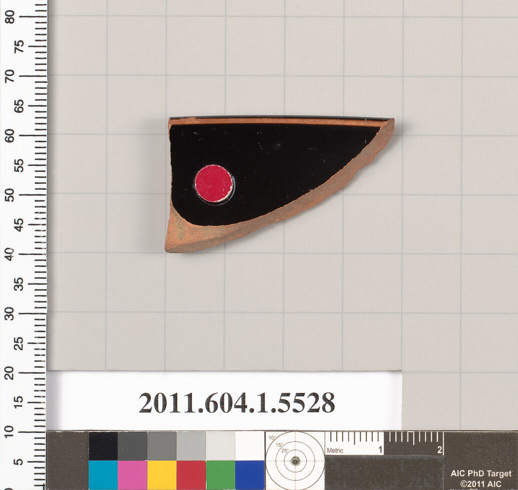 Terracotta rim fragment of a kylix (drinking cup), Terracotta, Greek, Attic