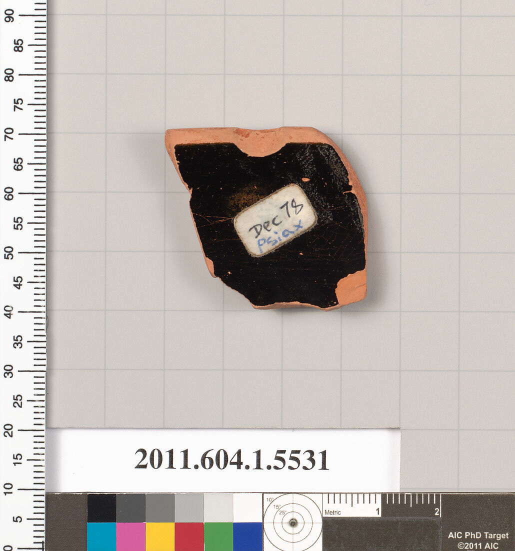 Terracotta rim fragment of a kylix (drinking cup), Terracotta, Greek, Attic