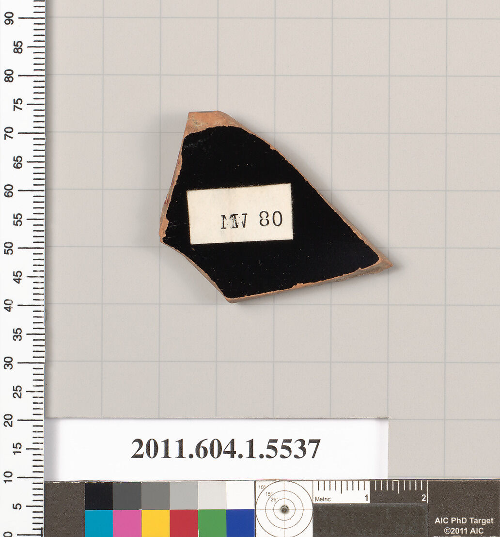 Terracotta rim fragment of a kylix (drinking cup), Terracotta, Greek, Attic