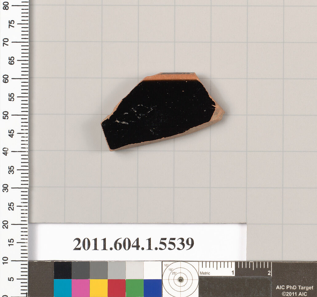 Terracotta rim fragment of a kylix (drinking cup), Terracotta, Greek, Attic