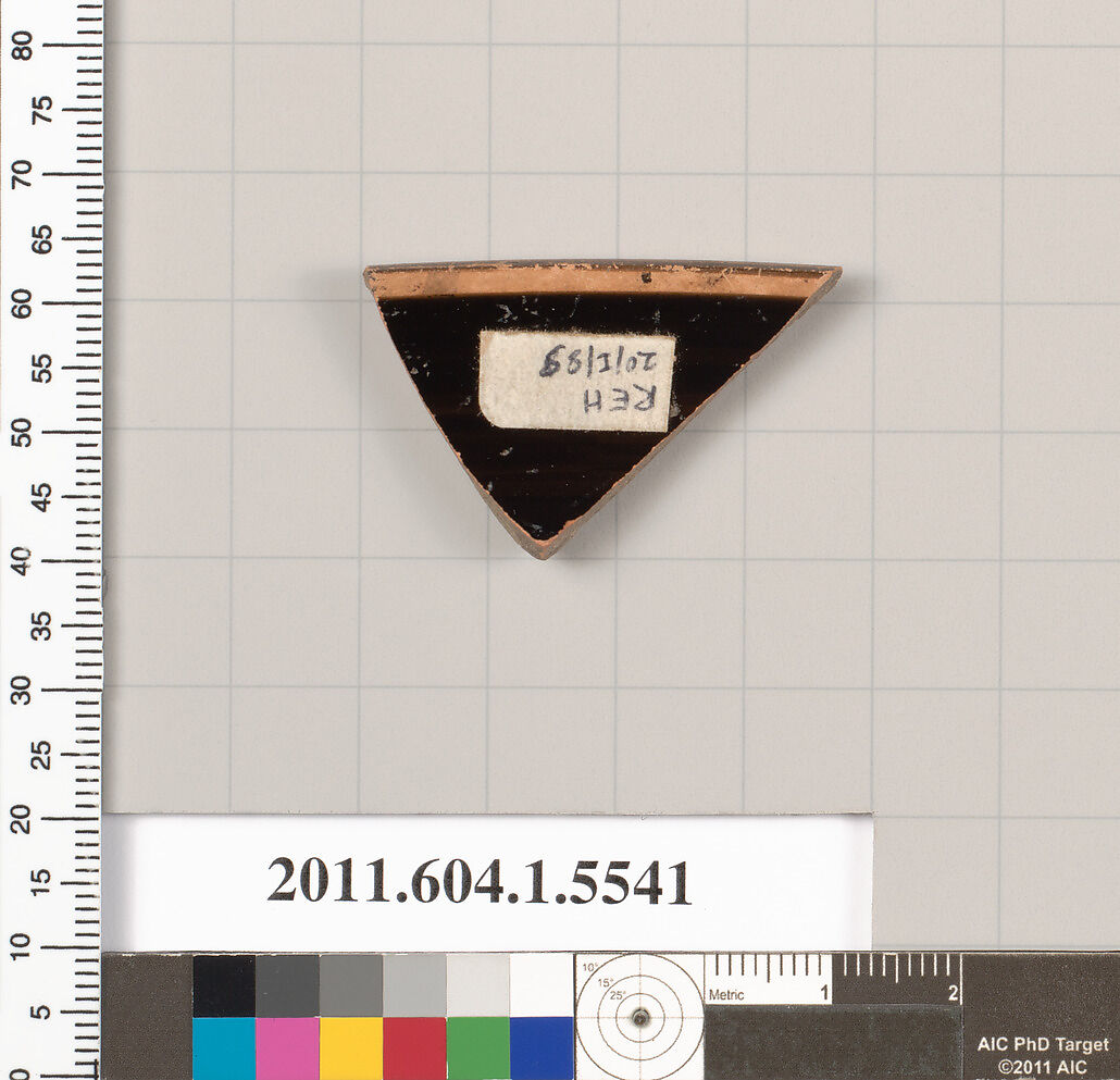 Terracotta rim fragment of a kylix (drinking cup), Terracotta, Greek, Attic