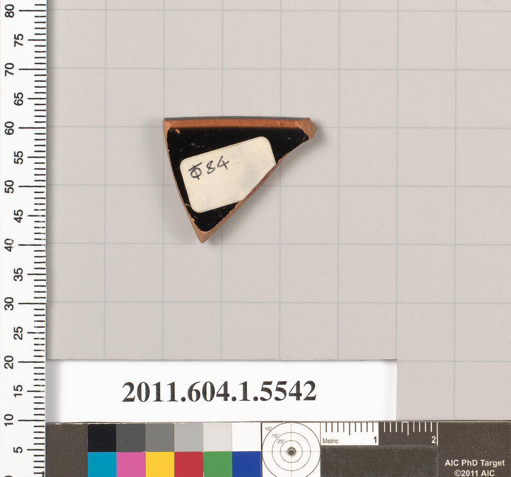 Terracotta fragment of a kylix (drinking cup), Terracotta, Greek, Attic