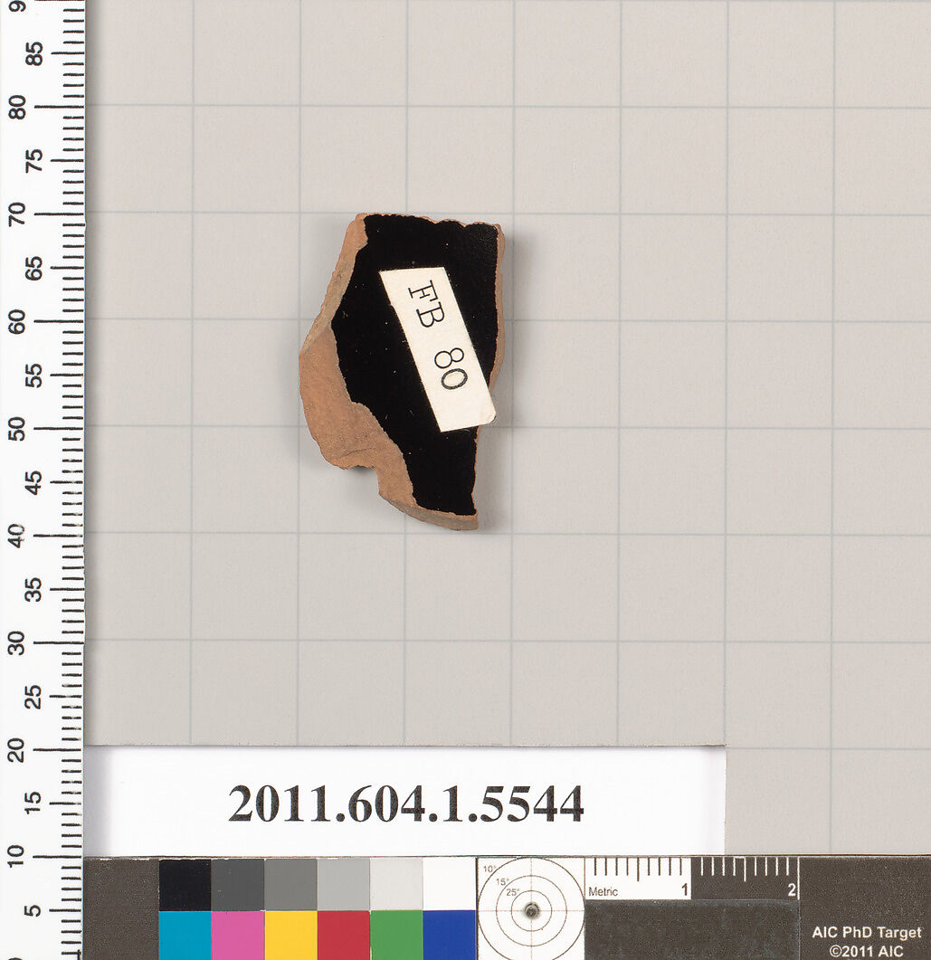 Terracotta fragment of a kylix (drinking cup), Terracotta, Greek, Attic