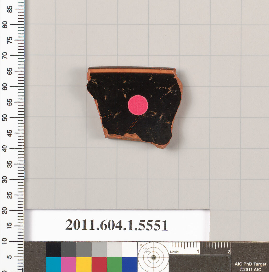 Terracotta rim fragment of a kylix (drinking cup), Terracotta, Greek, Attic