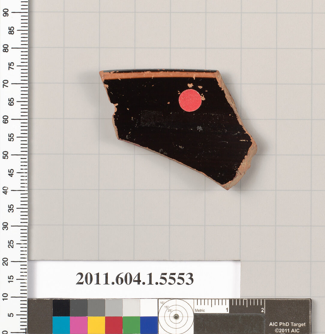 Terracotta rim fragment of a kylix (drinking cup), Terracotta, Greek, Attic