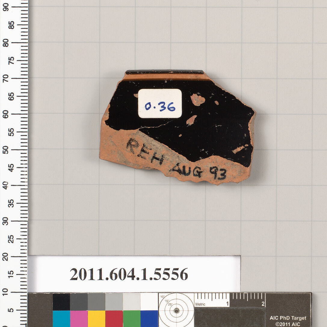 Terracotta rim fragment of a kylix (drinking cup), Terracotta, Greek, Attic
