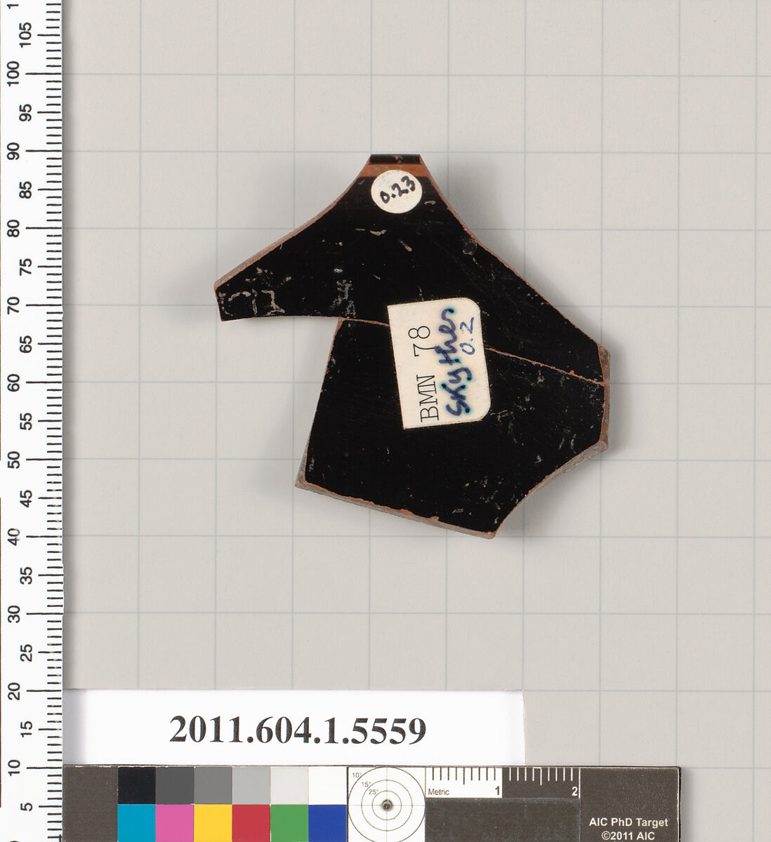 Terracotta rim fragment of a kylix (drinking cup), Attributed to Skythes [DvB], Terracotta, Greek, Attic