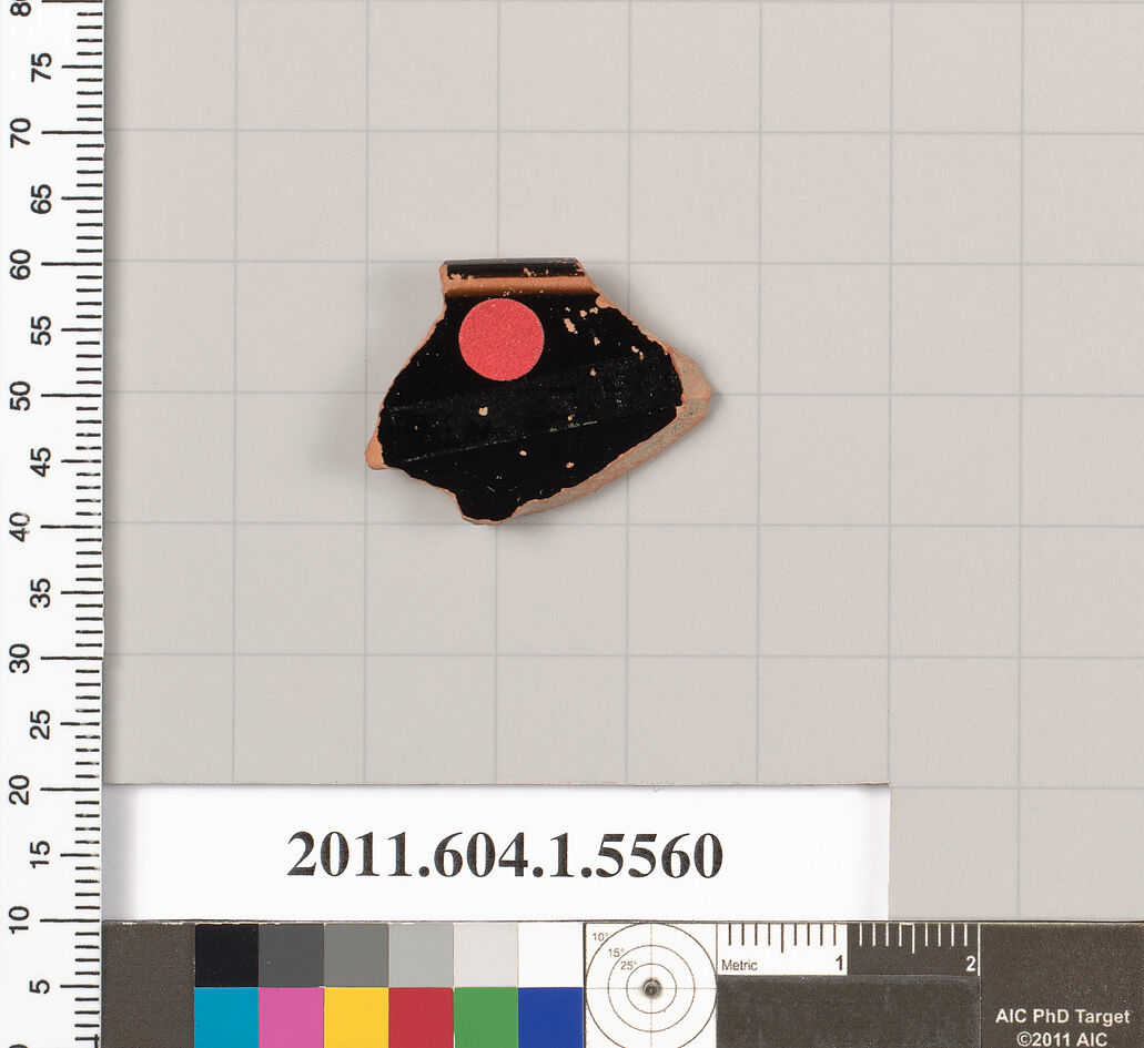 Terracotta rim fragment of a kylix (drinking cup), Terracotta, Greek, Attic