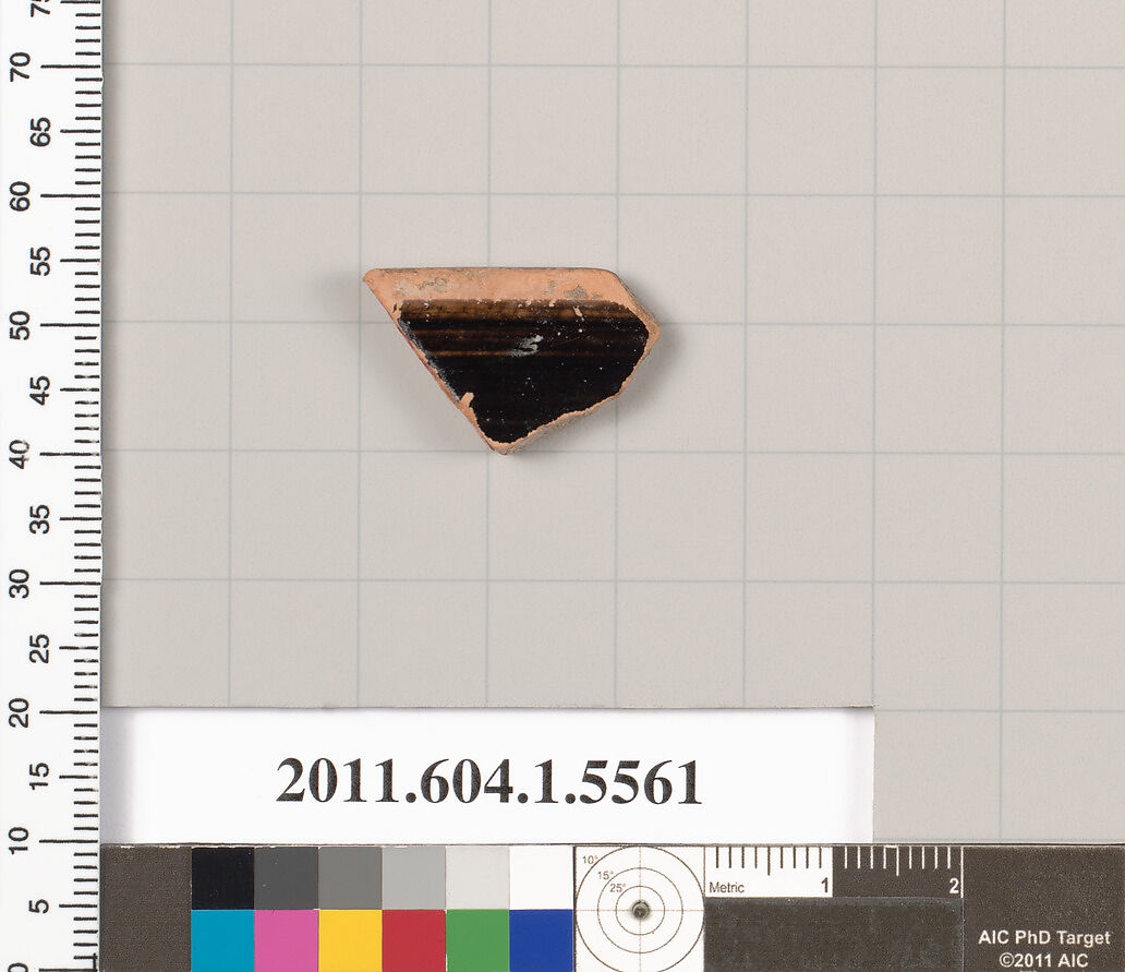Terracotta rim fragment of a kylix (drinking cup), Terracotta, Greek, Attic