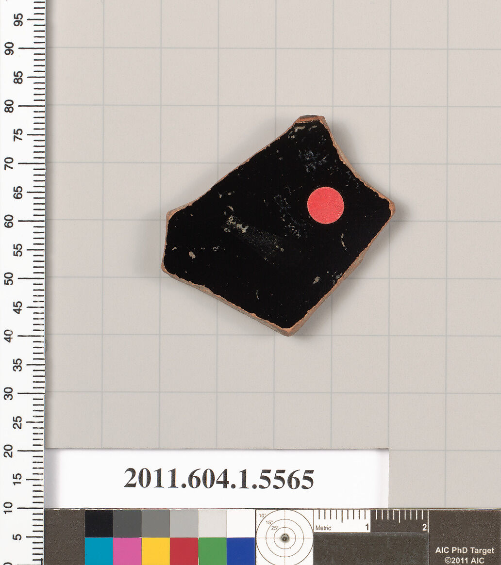 Terracotta fragment of a kylix (drinking cup), Terracotta, Greek, Attic