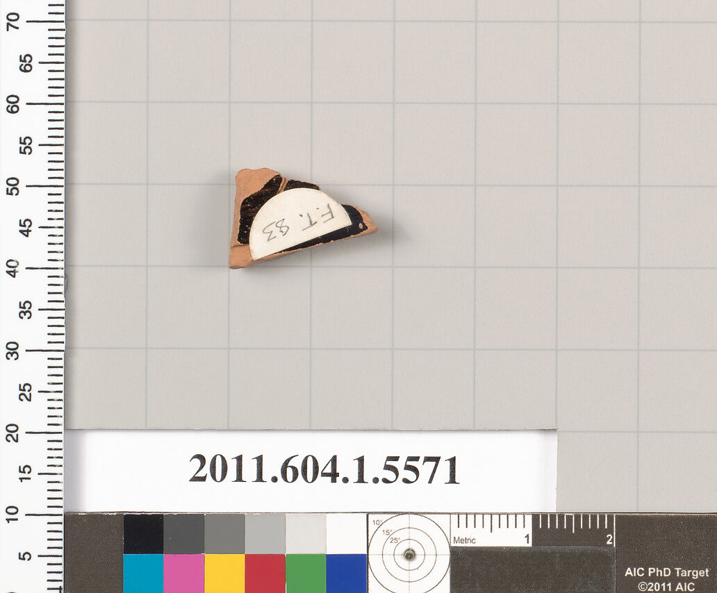 Terracotta fragment of a kylix (drinking cup), Terracotta, Greek, Attic