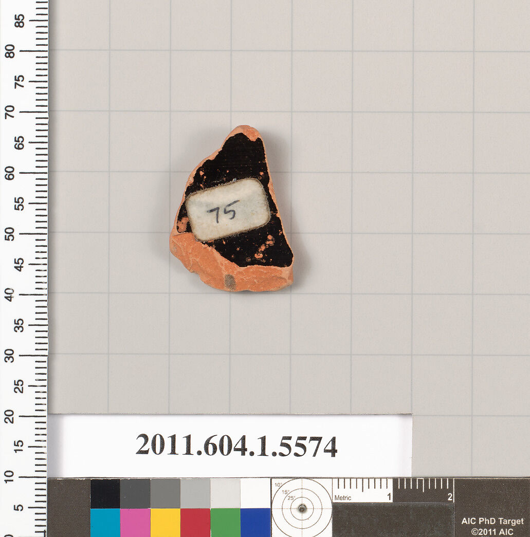 Terracotta fragment of a kylix (drinking cup), Terracotta, Greek, Attic