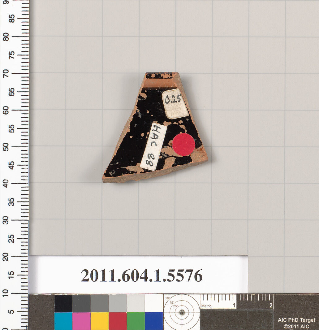 Terracotta rim fragment of a kylix (drinking cup), Terracotta, Greek, Attic