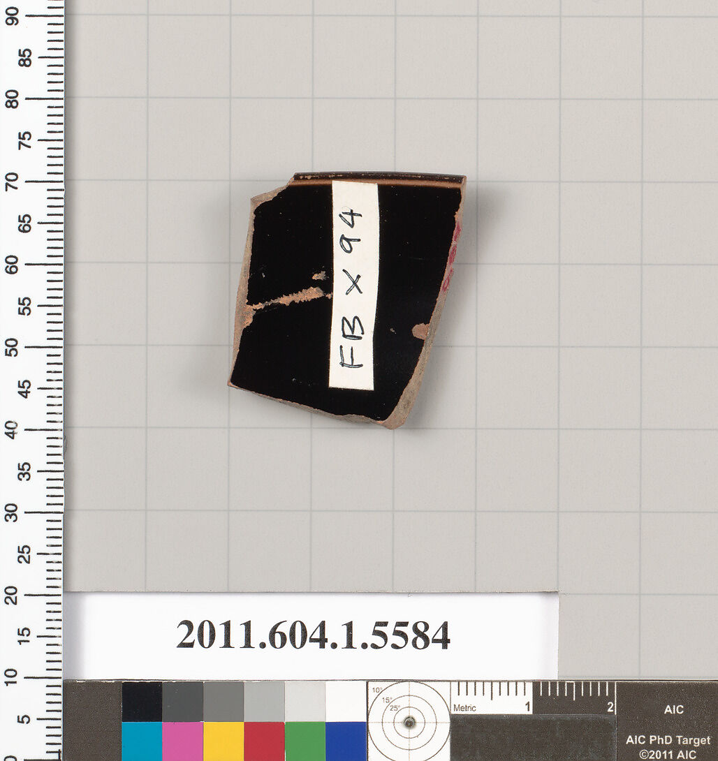 Terracotta rim fragment of a kylix (drinking cup), Terracotta, Greek, Attic