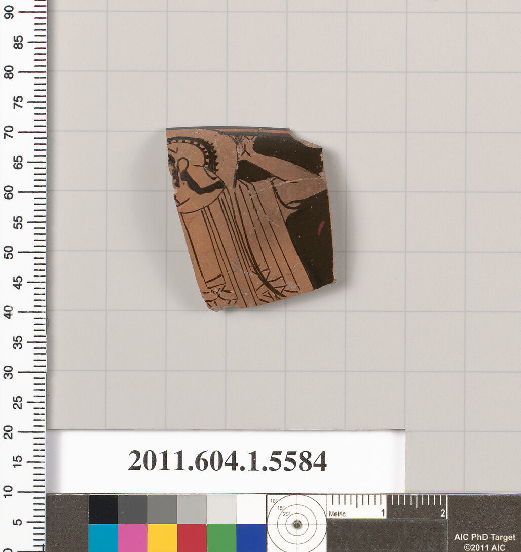Terracotta rim fragment of a kylix (drinking cup), Terracotta, Greek, Attic 