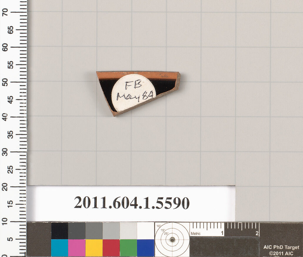 Terracotta rim fragment of a kylix (drinking cup), Terracotta, Greek, Attic