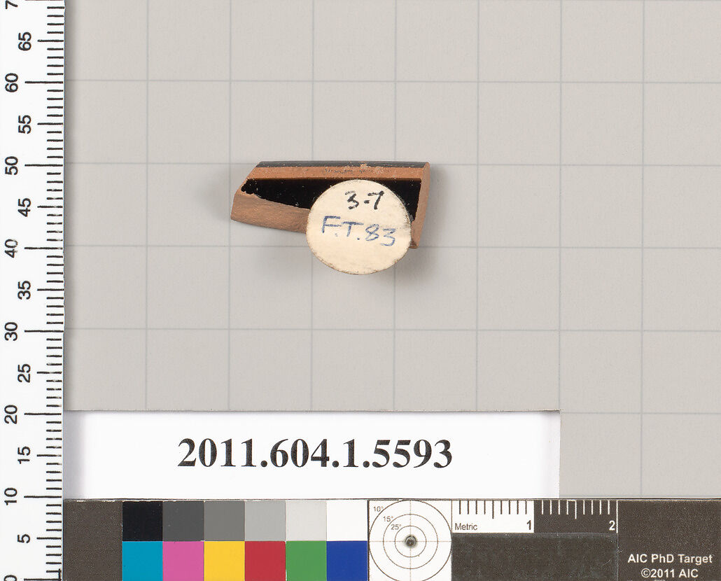 Terracotta rim fragment of a kylix (drinking cup), Terracotta, Greek, Attic