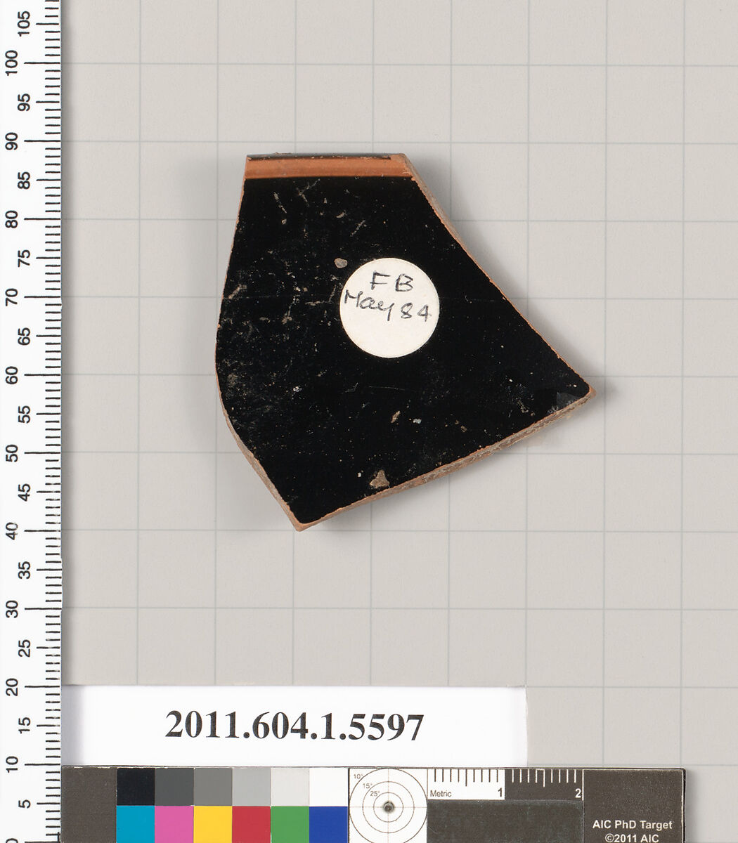 Terracotta rim fragment of a kylix (drinking cup), Terracotta, Greek, Attic