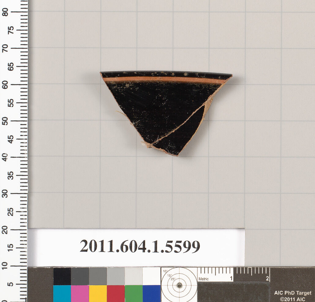 Terracotta rim fragment of a kylix (drinking cup), Terracotta, Greek, Attic
