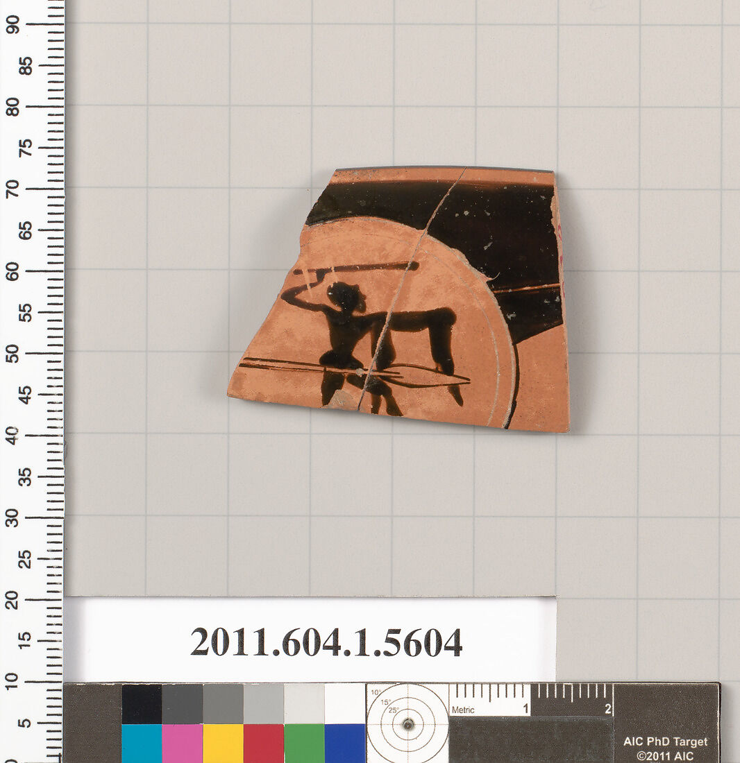 Terracotta rim fragment of a kylix (drinking cup), Terracotta, Greek, Attic 