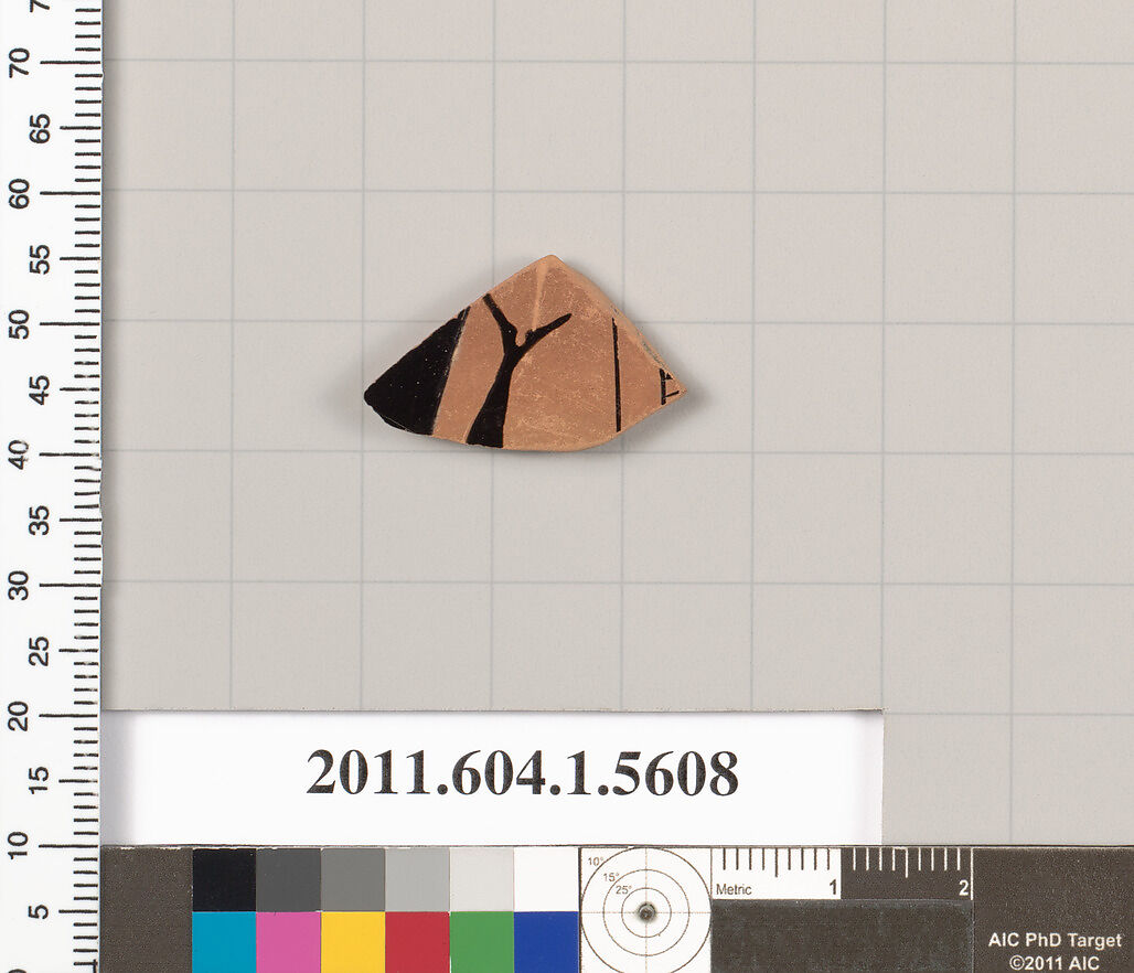 Terracotta fragment of a kylix (drinking cup), Terracotta, Greek, Attic