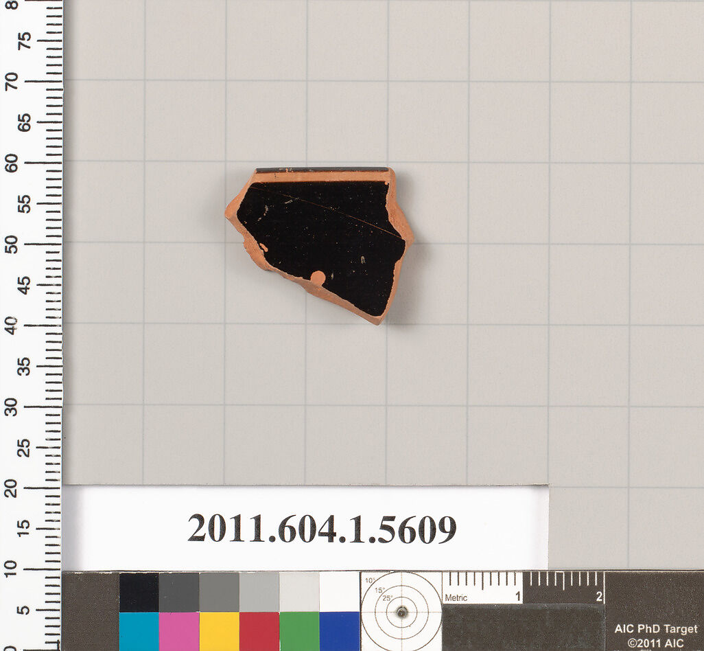 Terracotta rim fragment of a kylix (drinking cup), Terracotta, Greek, Attic