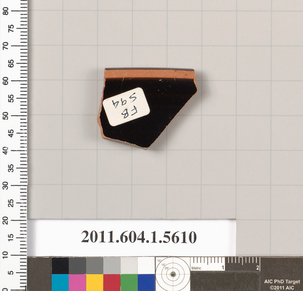 Terracotta rim fragment of a kylix (drinking cup), Terracotta, Greek, Attic