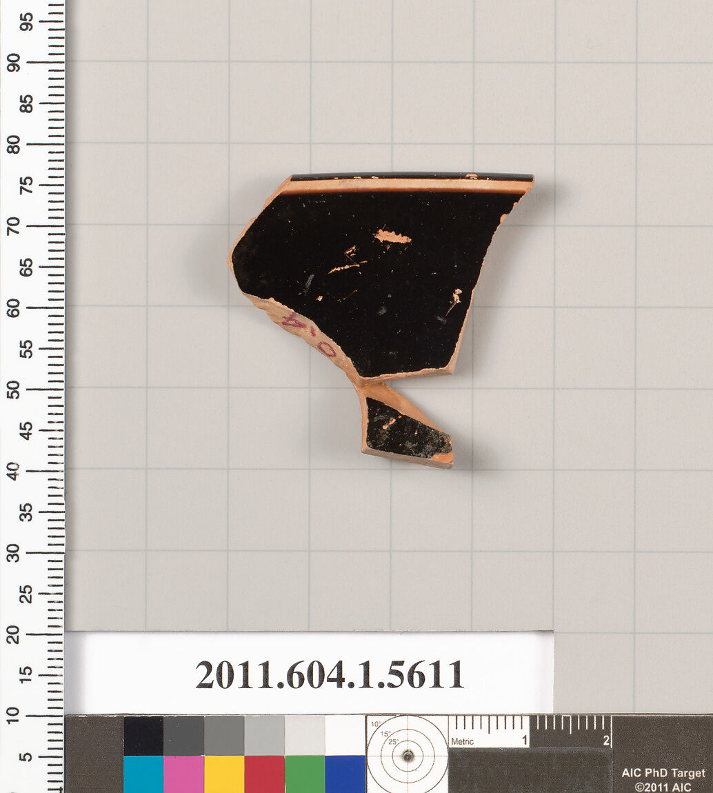 Terracotta rim fragment of a kylix (drinking cup), Terracotta, Greek, Attic
