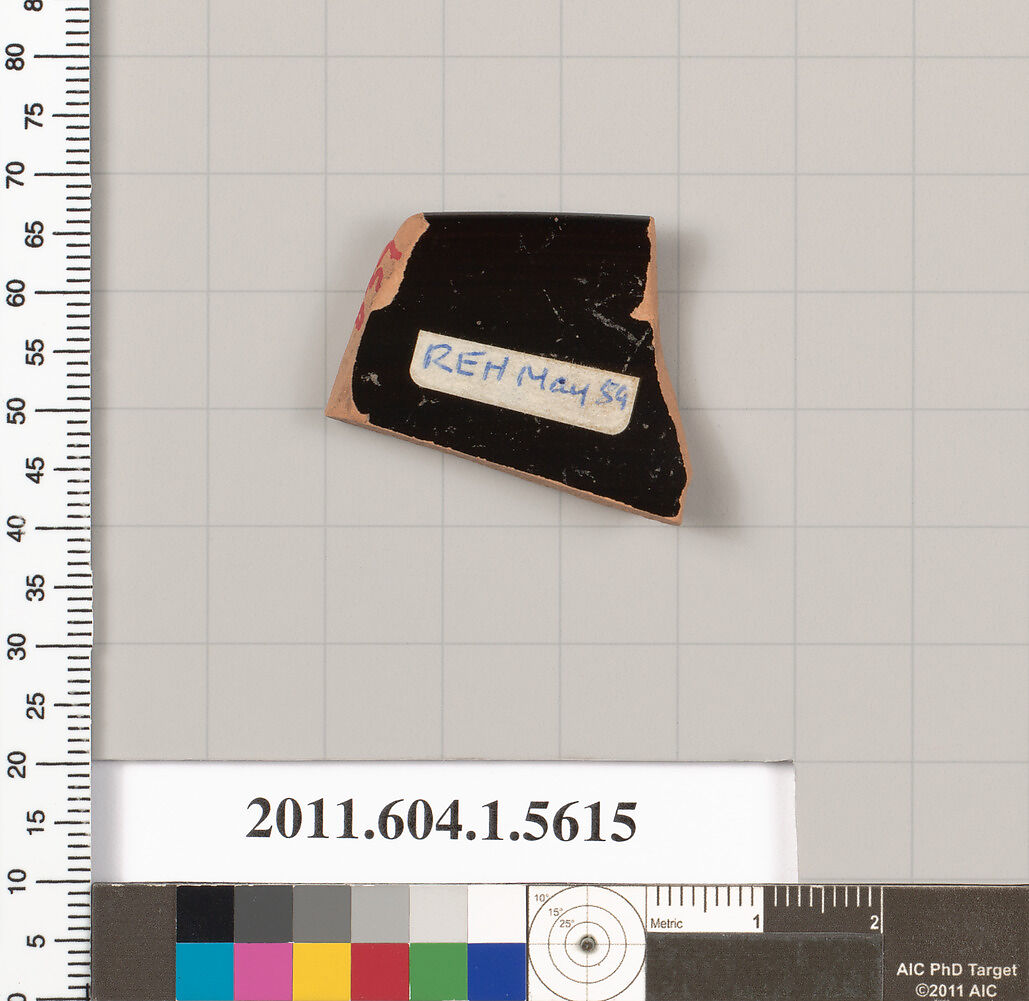 Terracotta rim fragment of a kylix (drinking cup), Terracotta, Greek, Attic