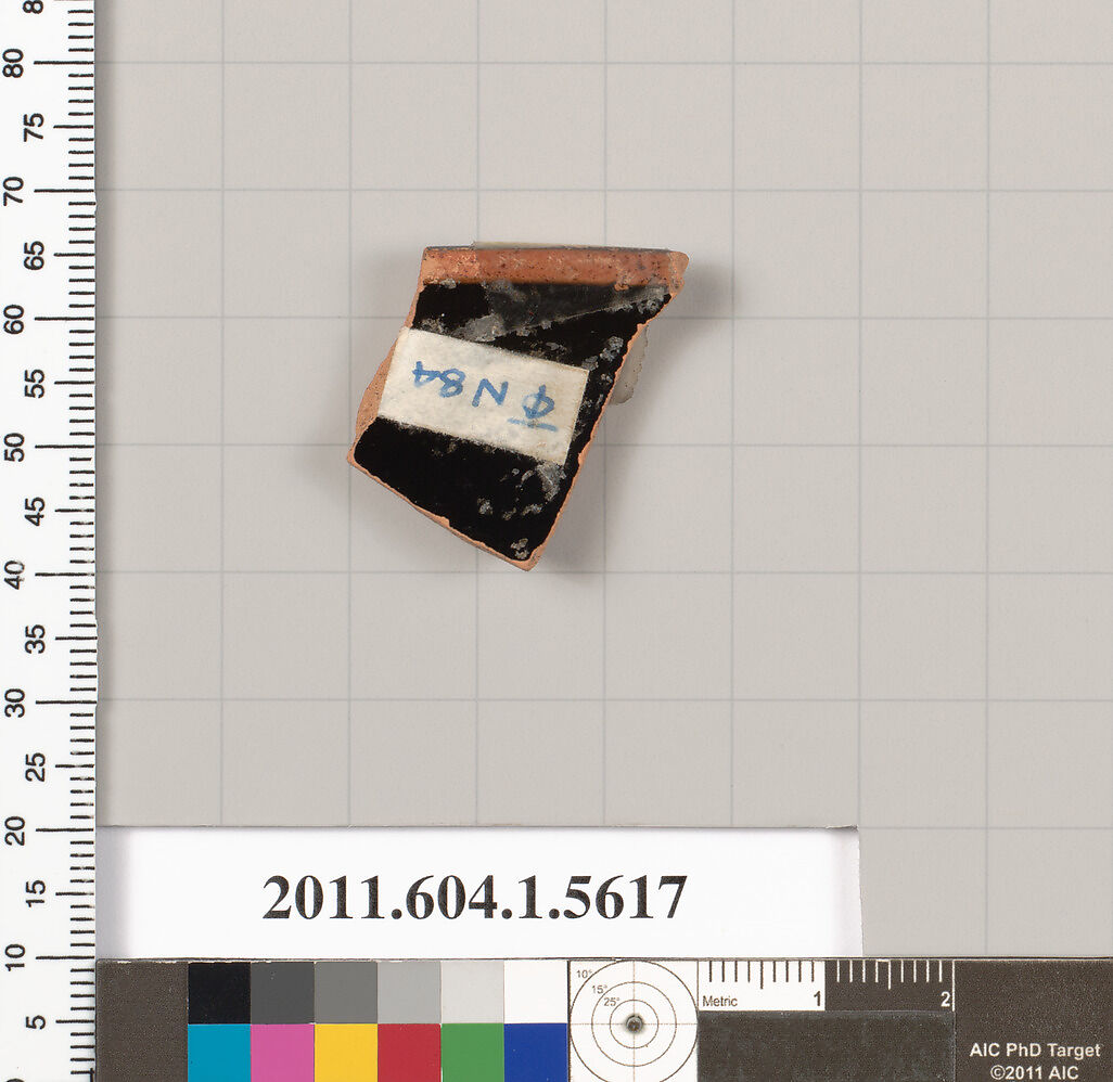 Terracotta rim fragment of a kylix (drinking cup), Terracotta, Greek, Attic