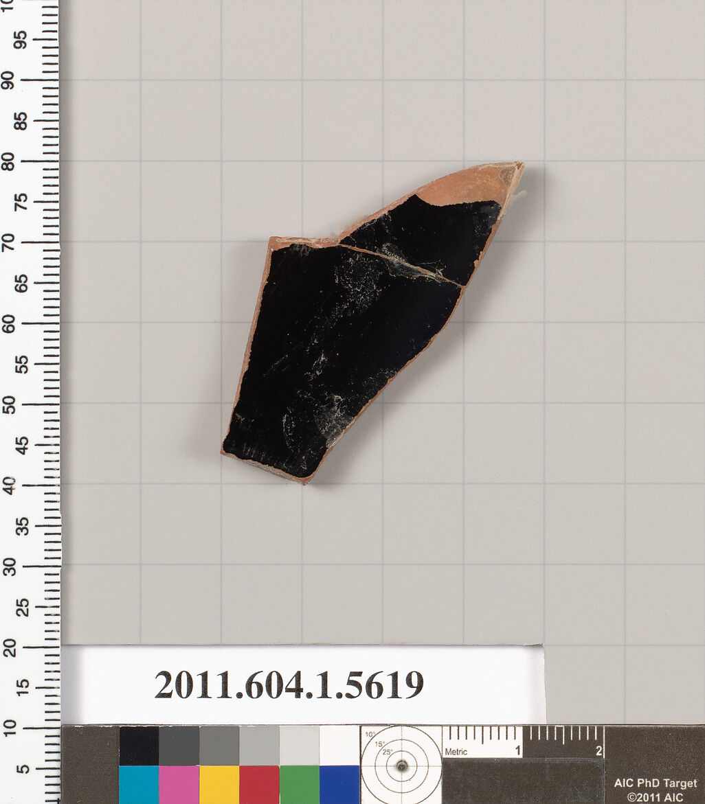 Terracotta fragment of a kylix (drinking cup), Terracotta, Greek, Attic