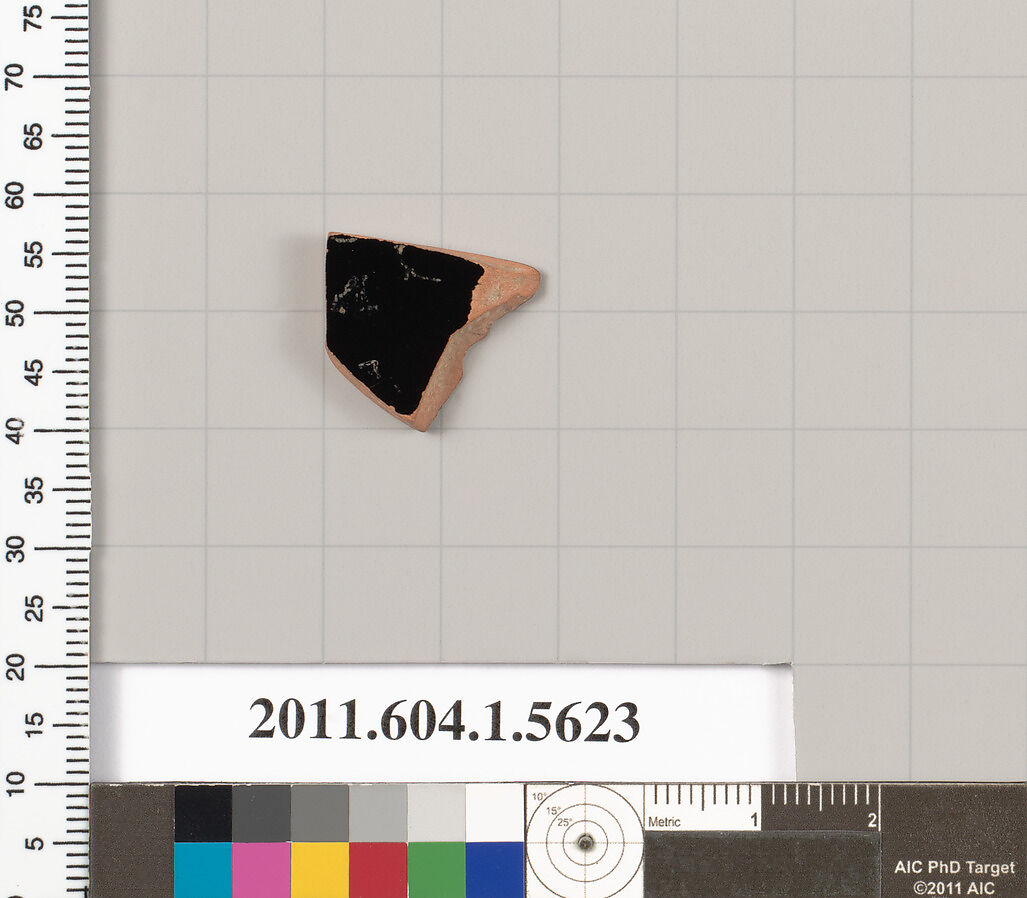 Terracotta fragment of a kylix (drinking cup), Terracotta, Greek, Attic