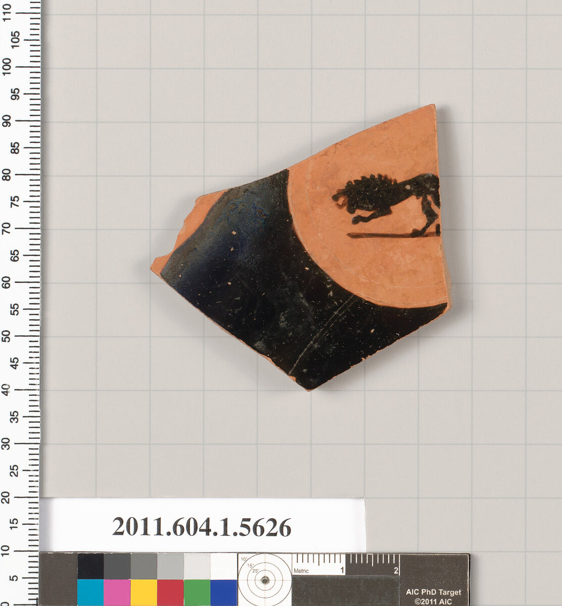 Terracotta fragment of a kylix (drinking cup), Terracotta, Greek, Attic