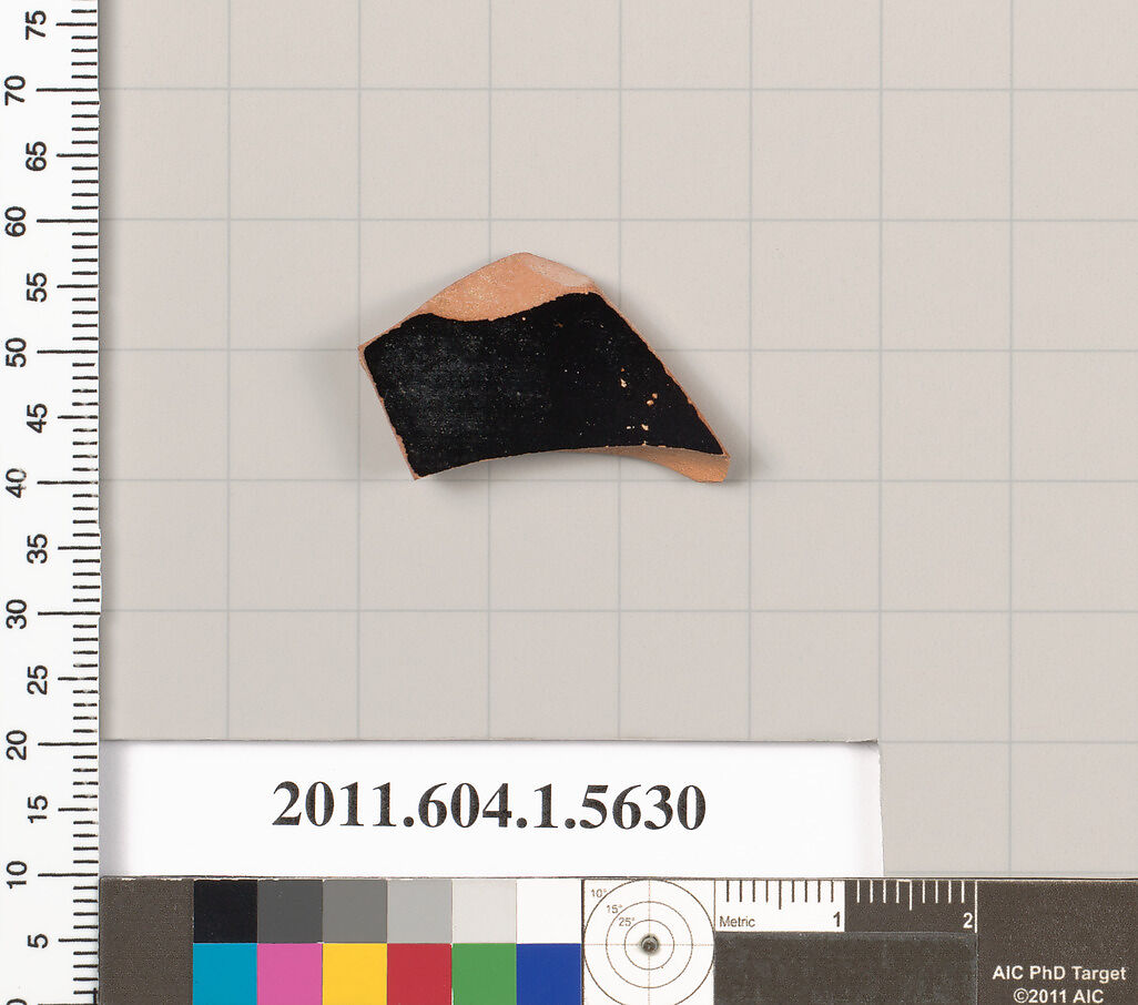 Terracotta fragment of a kylix (drinking cup), Terracotta, Greek, Attic