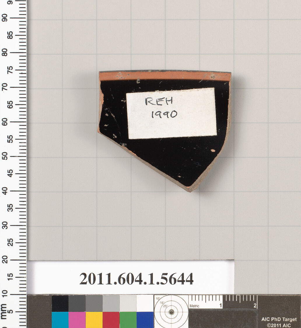 Terracotta rim fragment of a kylix (drinking cup), Terracotta, Greek, Attic