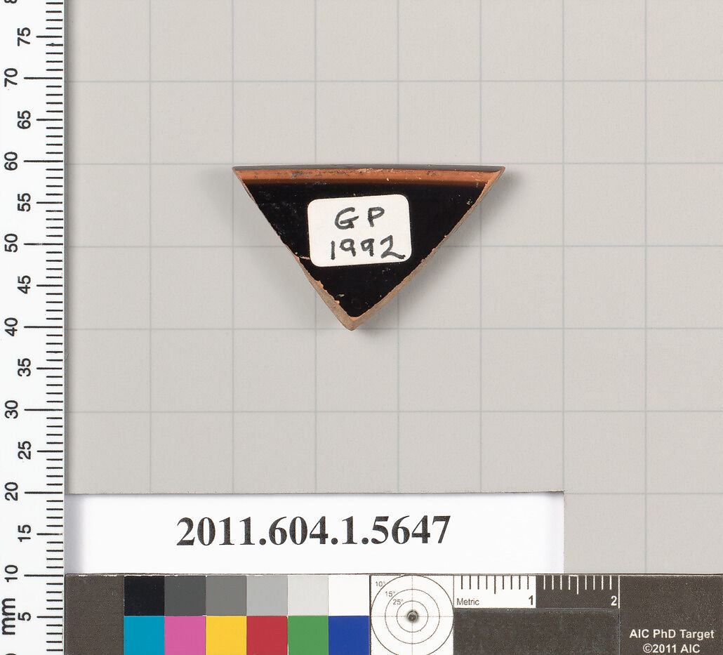 Terracotta rim fragment of a kylix (drinking cup), Terracotta, Greek, Attic
