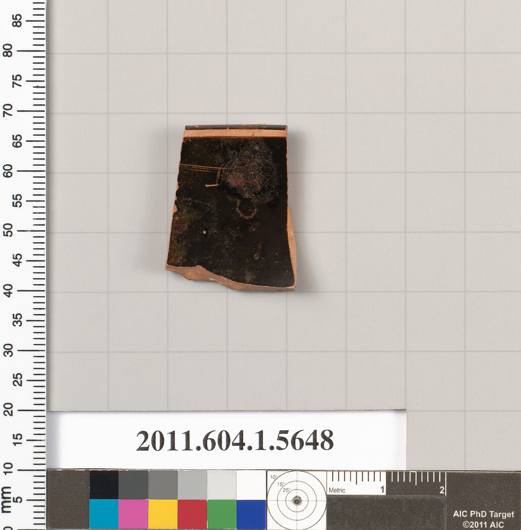 Terracotta rim fragment of a kylix (drinking cup), Terracotta, Greek, Attic