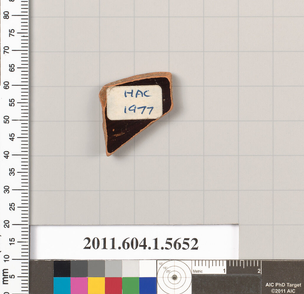 Terracotta fragment of a kylix (drinking cup), Terracotta, Greek, Attic