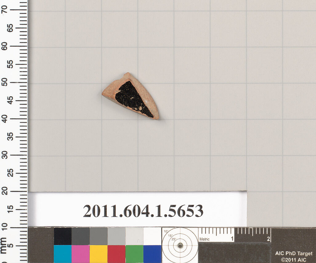 Terracotta fragment of a kylix (drinking cup), Terracotta, Greek, Attic