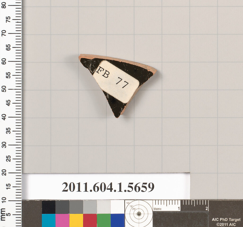 Terracotta fragment of a kylix (drinking cup), Terracotta, Greek, Attic